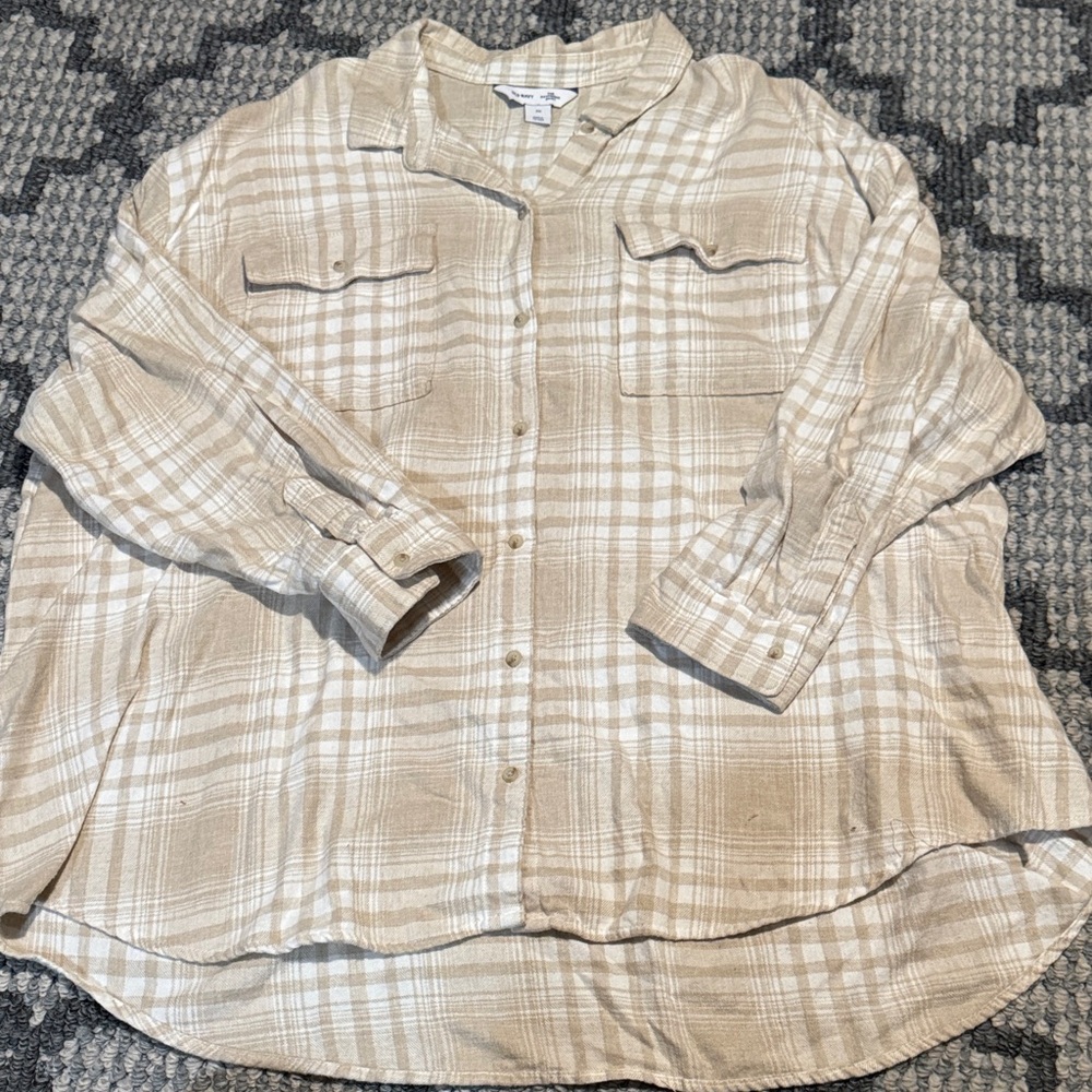 Old Navy Beige Plaid Button Down Shirt